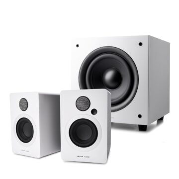 Argon Audio STUDIE 3 + MALMÖ SUB 6 garso sistemos komplektas (kolonėlės ir žemų dažnių garsiakalbis) – Balta / Balta