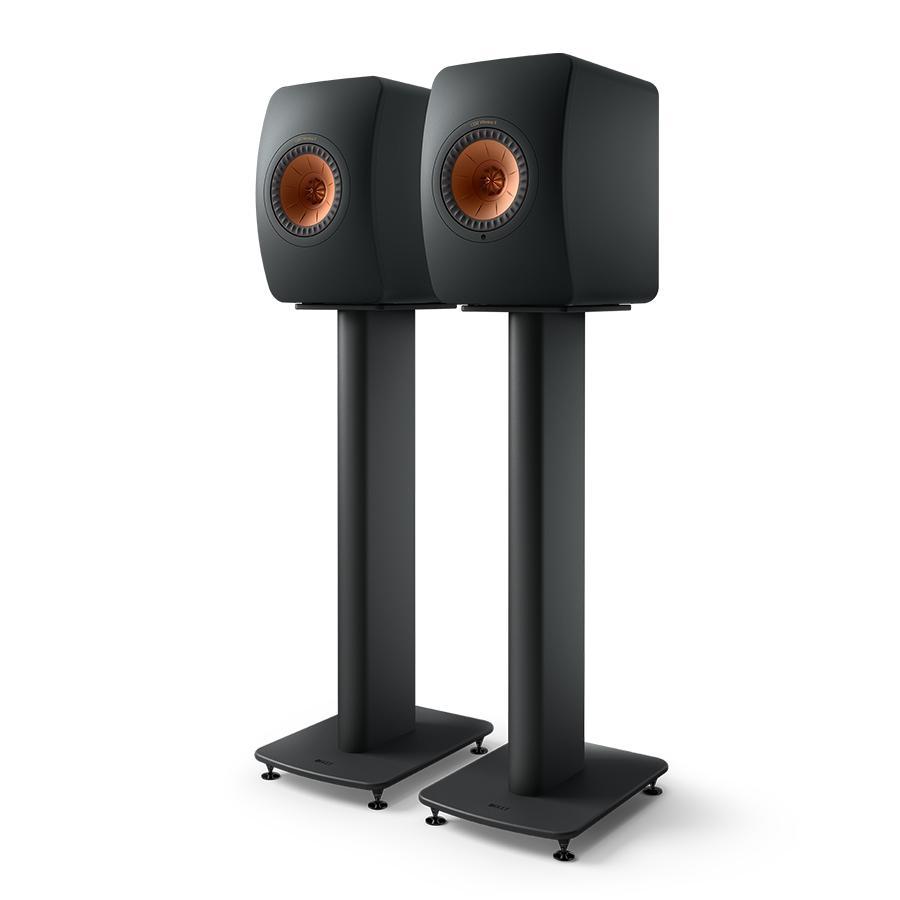 kef-s2-floor-stand-ls50-wireless-ii-on-s2-floor-stand_carbon-black_pair_front_spike-disc KEF S2 grindiniai stovai LS50 Meta / LS50 Wireless II kolonėlėms (pora) – Titanium Grey