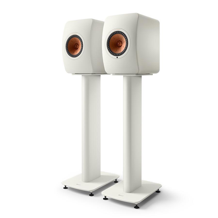 kef-s2-floor-stand-ls50-wireless-ii-on-s2-floor-stand_mineral-white_pair_front_spike-disc KEF S2 grindiniai stovai LS50 Meta / LS50 Wireless II kolonėlėms (pora) – Titanium Grey