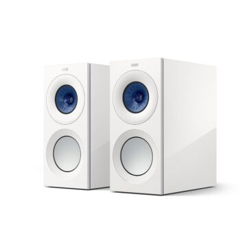 KEF Reference 1 lentyninės kolonėlės (pora) – High Gloss White/Blue