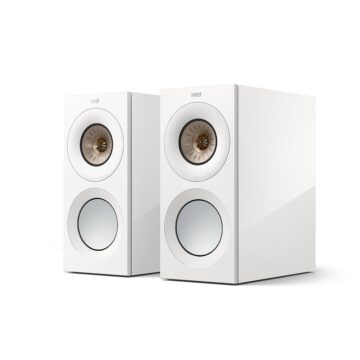 KEF Reference 1 lentyninės kolonėlės (pora) – High Gloss White/Champagne