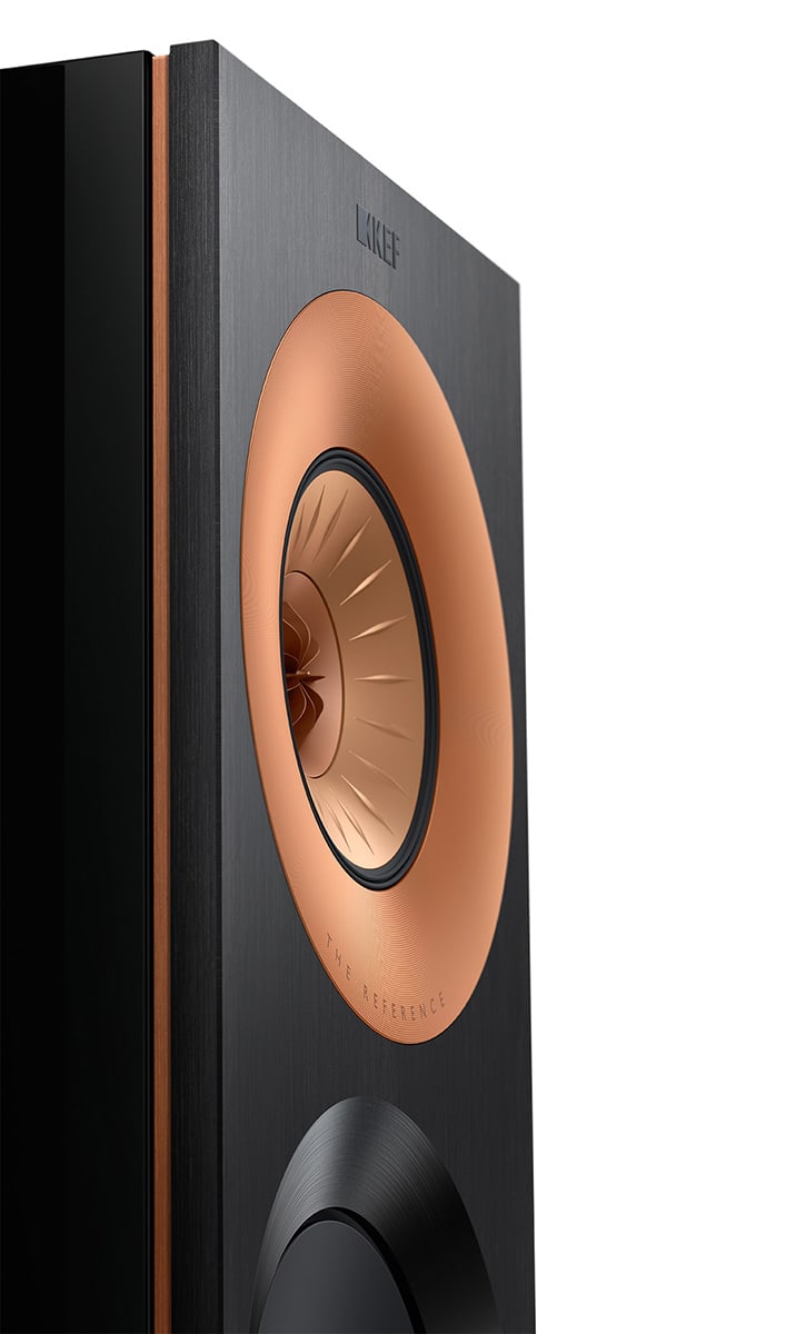reference-1-bookshelf-speaker_sp4048e_product_uni-q_front-side-right KEF Reference 1 lentyninės kolonėlės (pora) – High Gloss White/Blue
